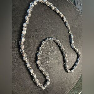 Silver ribbon and beaded necklace. Aprox 38”